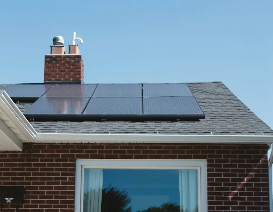 A house roof fitted with solar panels